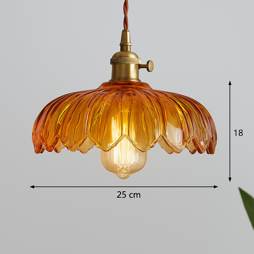 Suspension fleur vintage | Verre coloré et laiton, Ø 25 cm