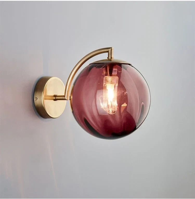 Applique boule de verre | Laiton et verre teinté, 4 coloris