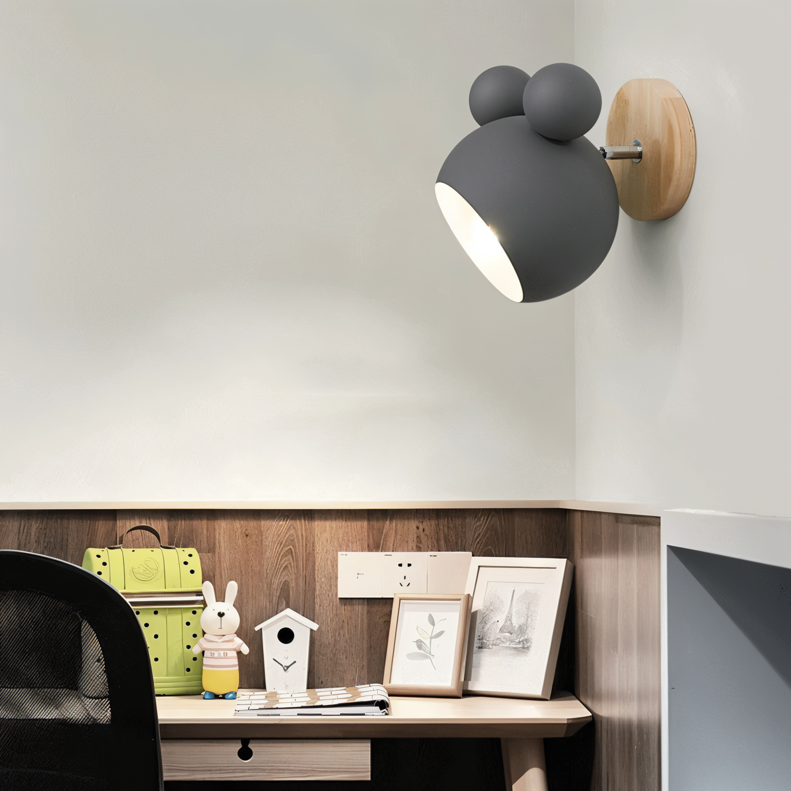 Applique FlashMouse | Tête pivotante, bois et alu