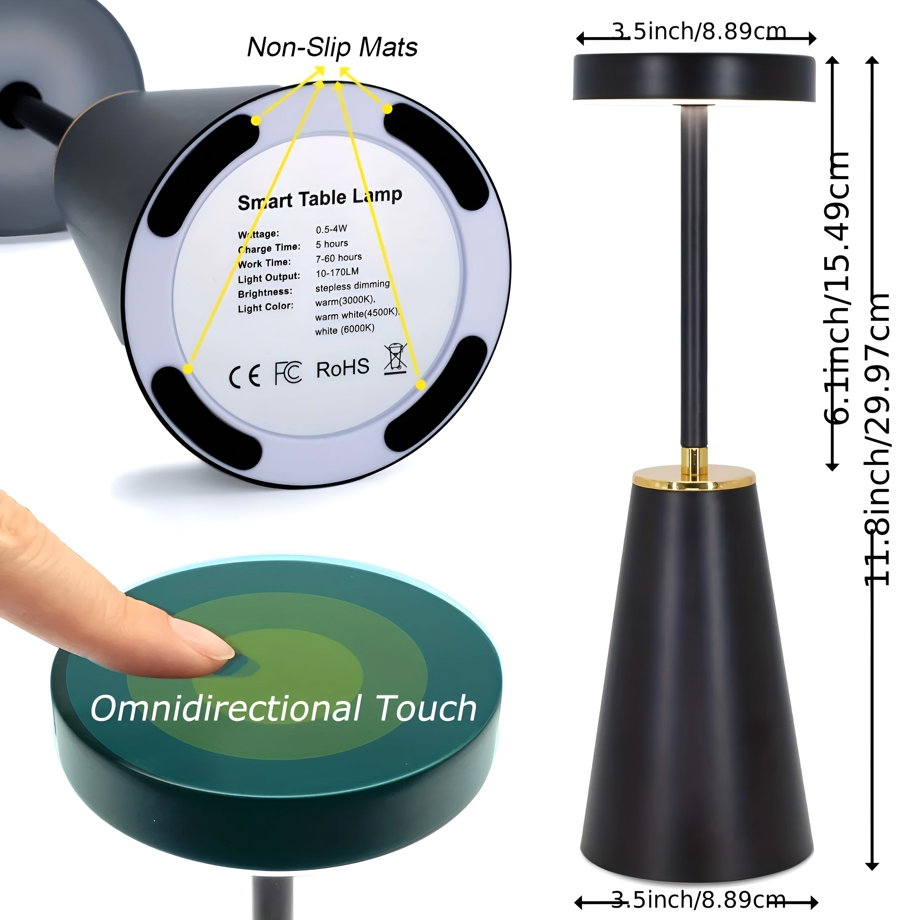 Lampe à poser Sleek | Sans fil, tactile, rechargeable