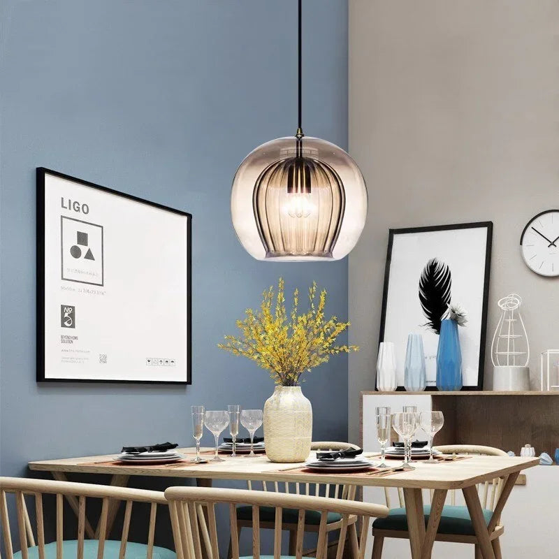 Suspension en verre nervuré LuxeSphere | 15, 20 ou 25 cm