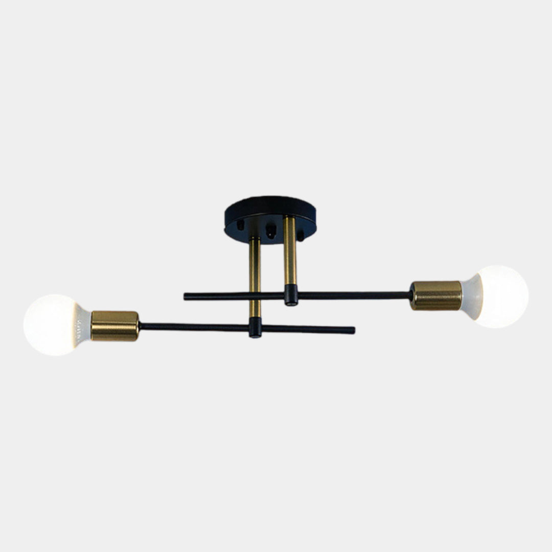 Plafonnier moderne 2 lumières | Lustre noir et doré, E27