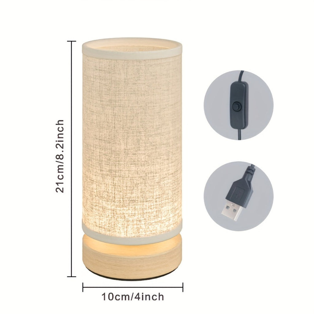 Lampe à poser en bois | Chevet USB, abat-jour en lin