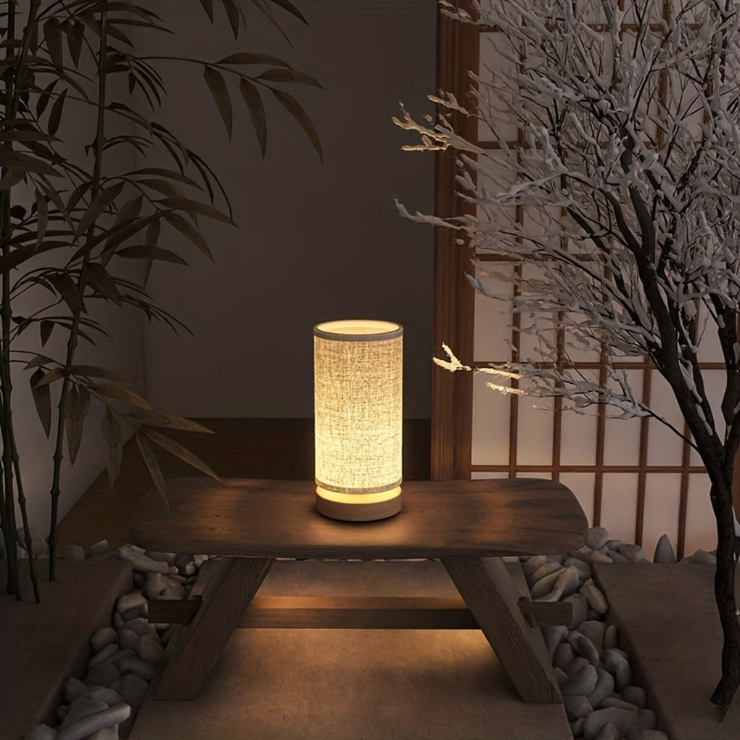 Lampe à poser en bois | Chevet USB, abat-jour en lin