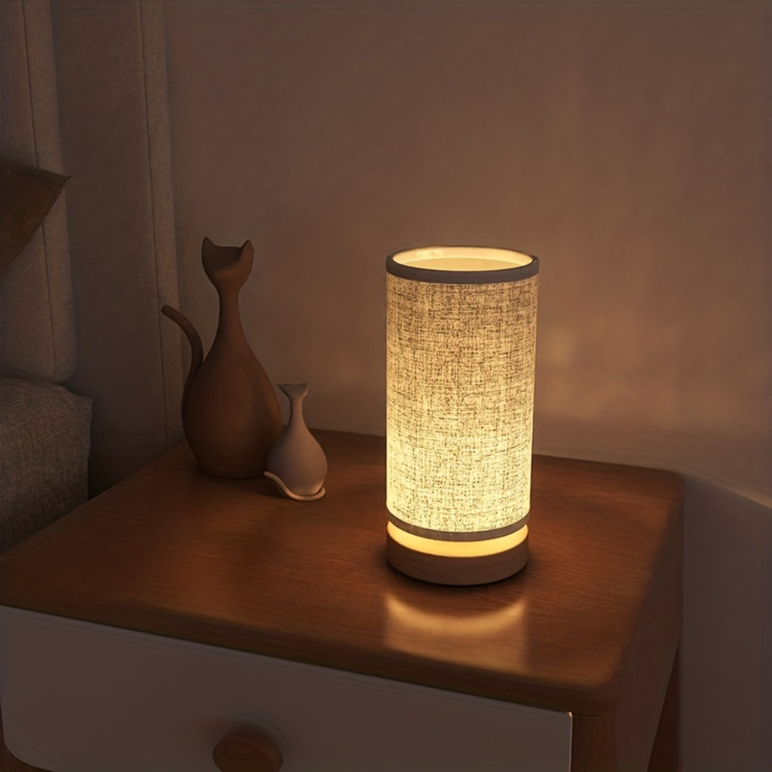 Lampe à poser en bois | Chevet USB, abat-jour en lin