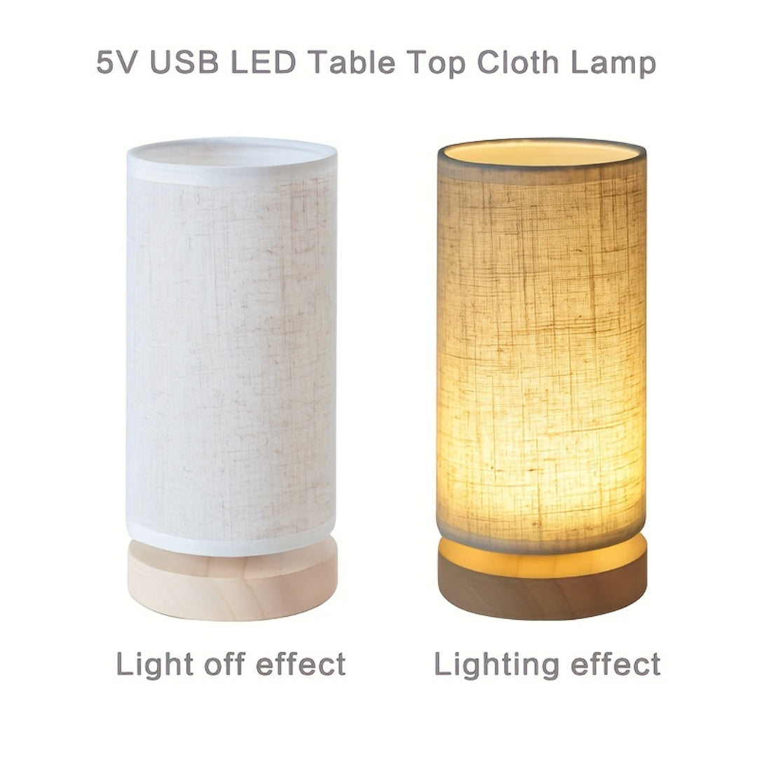 Lampe à poser en bois | Chevet USB, abat-jour en lin
