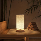 Lampe à poser en bois | Chevet USB, abat-jour en lin