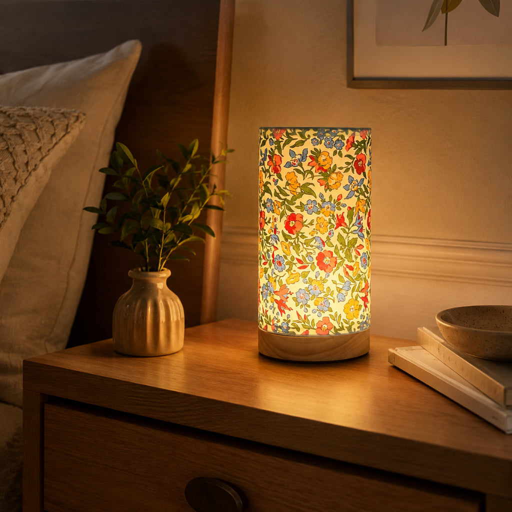 Lampe à poser en bois | Chevet USB, abat-jour en lin