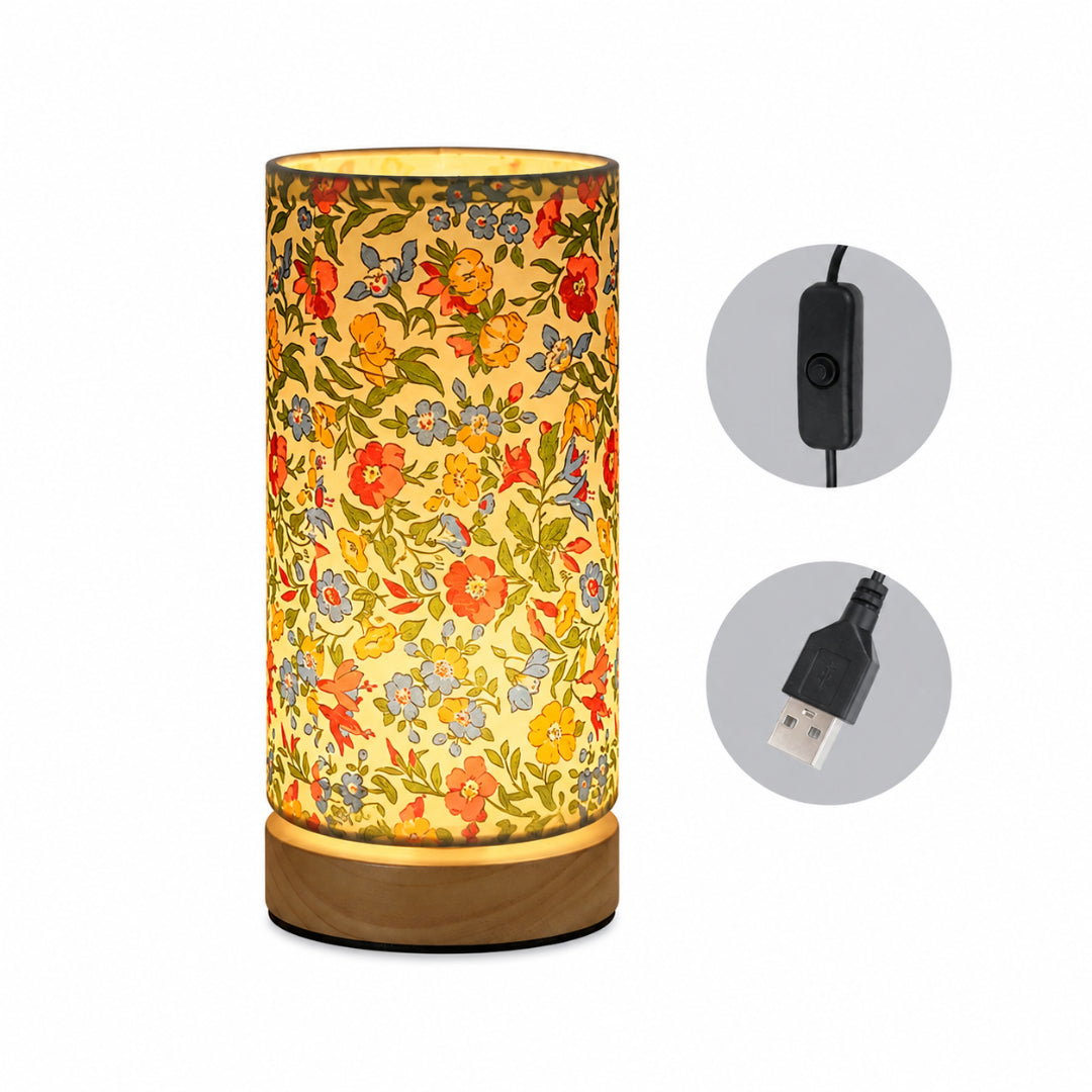 Lampe à poser en bois | Chevet USB, abat-jour en lin