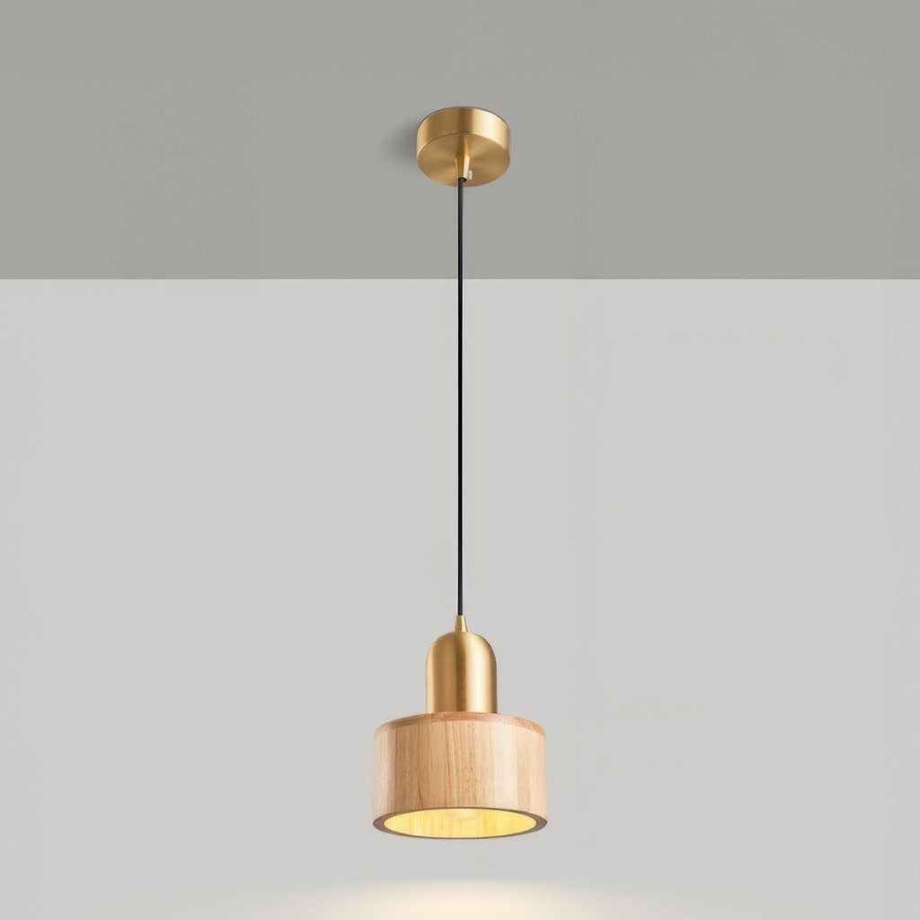 Suspension cylindrique | Noyer et laiton, style japonais
