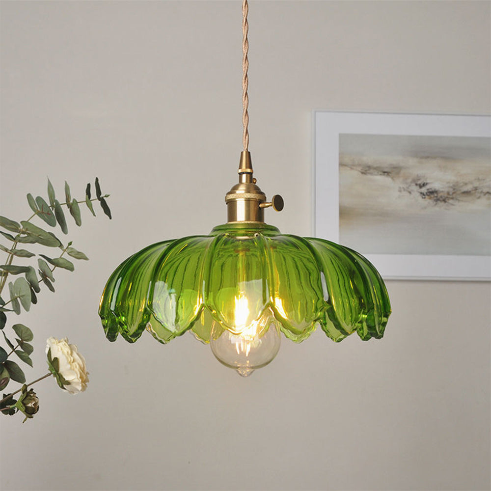 Suspension fleur vintage | Verre coloré et laiton, Ø 25 cm