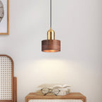 Suspension cylindrique | Noyer et laiton, style japonais