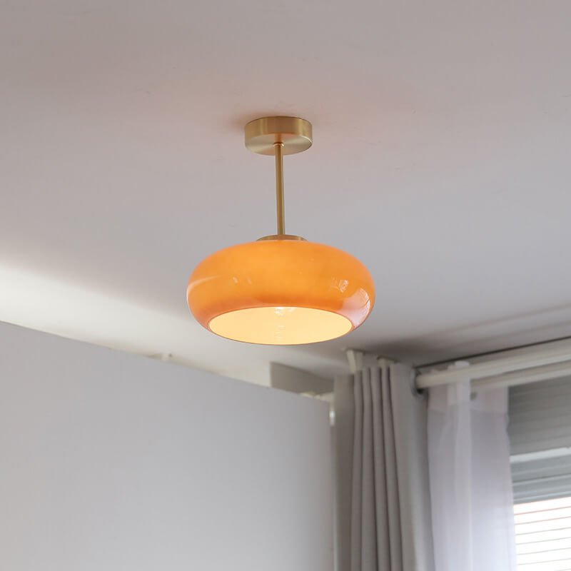 Plafonnier vintage verre ambré | Semi-encastré 28 cm
