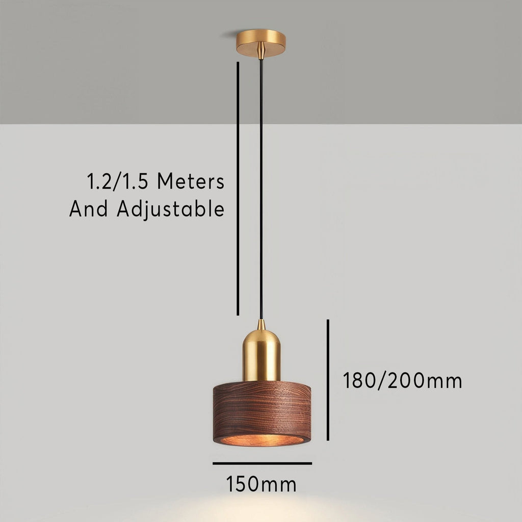Suspension cylindrique | Noyer et laiton, style japonais