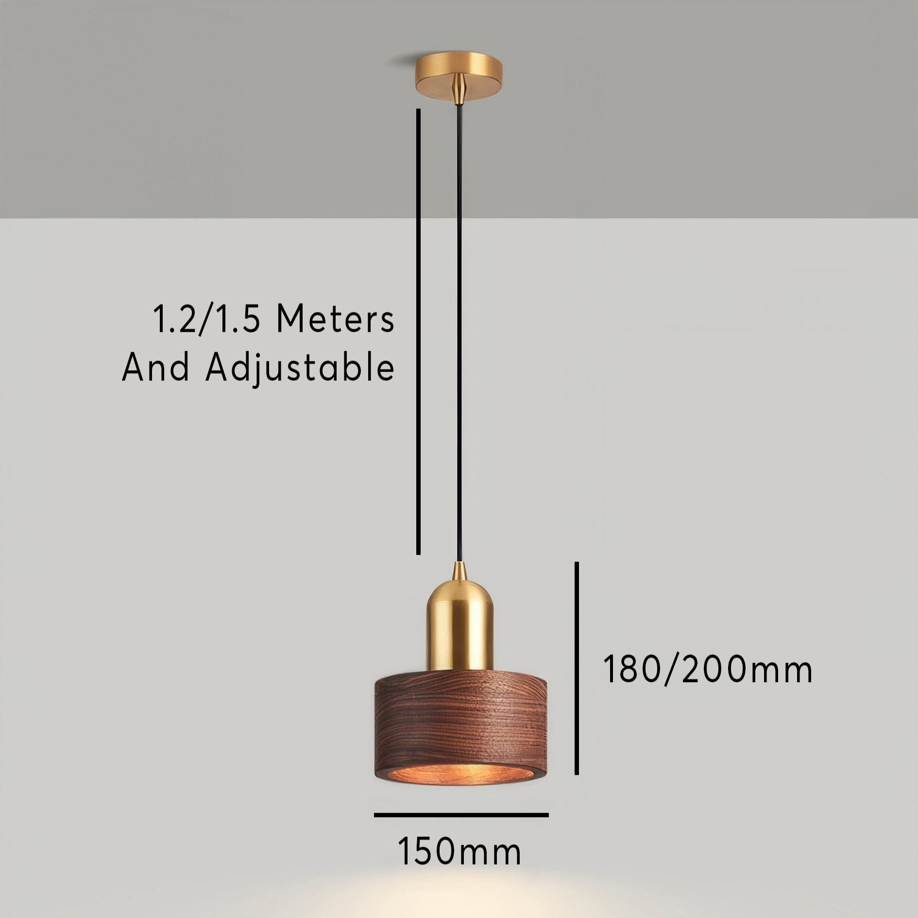 Suspension cylindrique | Noyer et laiton, style japonais