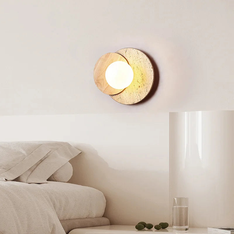 Applique murale Wabi-Sabi | Pierre naturelle, bois et verre dépoli