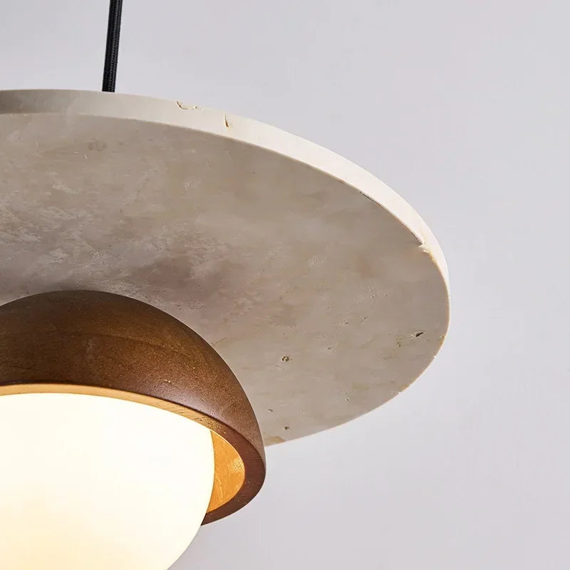 Suspension Denmark | Lustre LED en noyer et pierre, Ø 30 cm