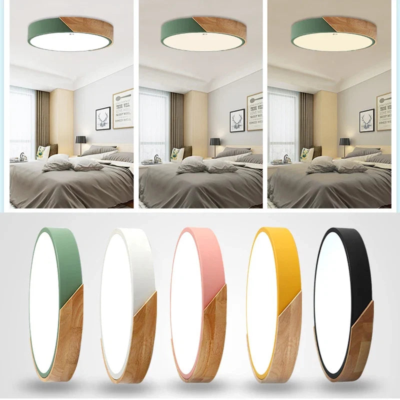 Plafonnier LED nordique en bois | 3 tailles, 6 coloris