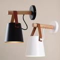 Applique nordique bois et cuir | Chevet suspendu E27