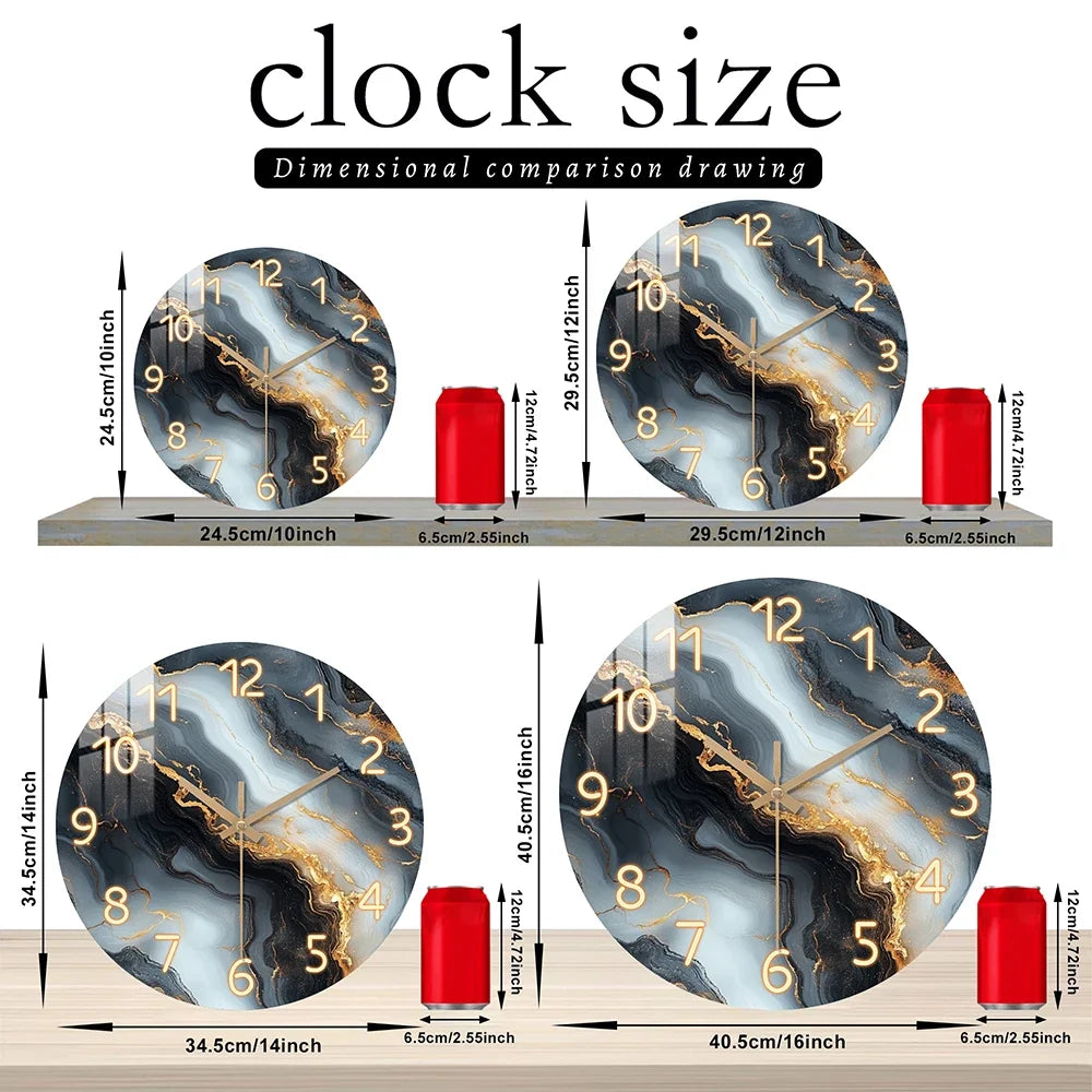 Horloge murale marbre bleu et or | Bois silencieux, 4 tailles