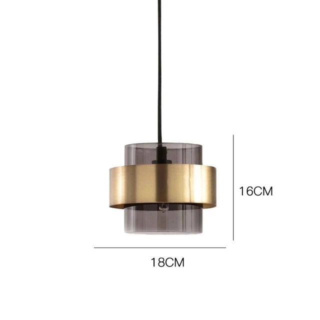 Suspension en verre fumé | Cylindre nordique cerclé de laiton