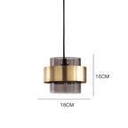 Suspension en verre fumé | Cylindre nordique cerclé de laiton