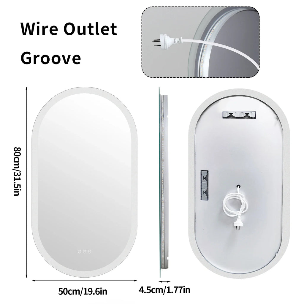 LumoOval | Miroir LED ovale anti-buée, 3 tailles