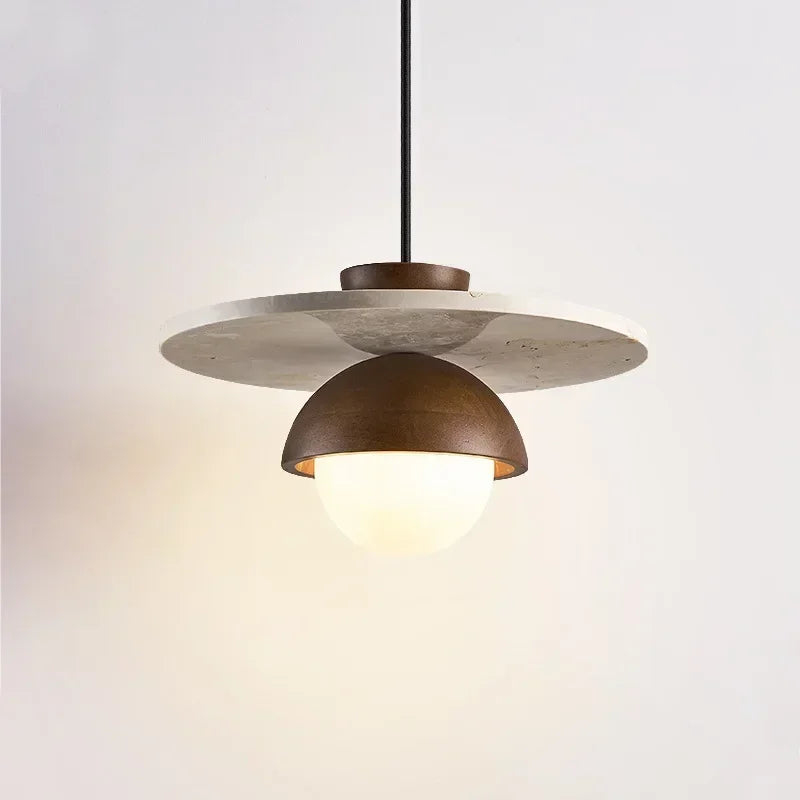 Suspension Denmark | Lustre LED en noyer et pierre, Ø 30 cm