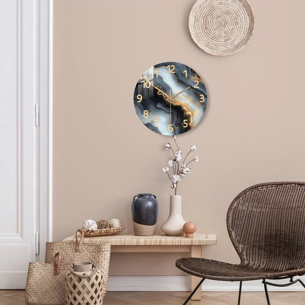 Horloge murale marbre bleu et or | Bois silencieux, 4 tailles