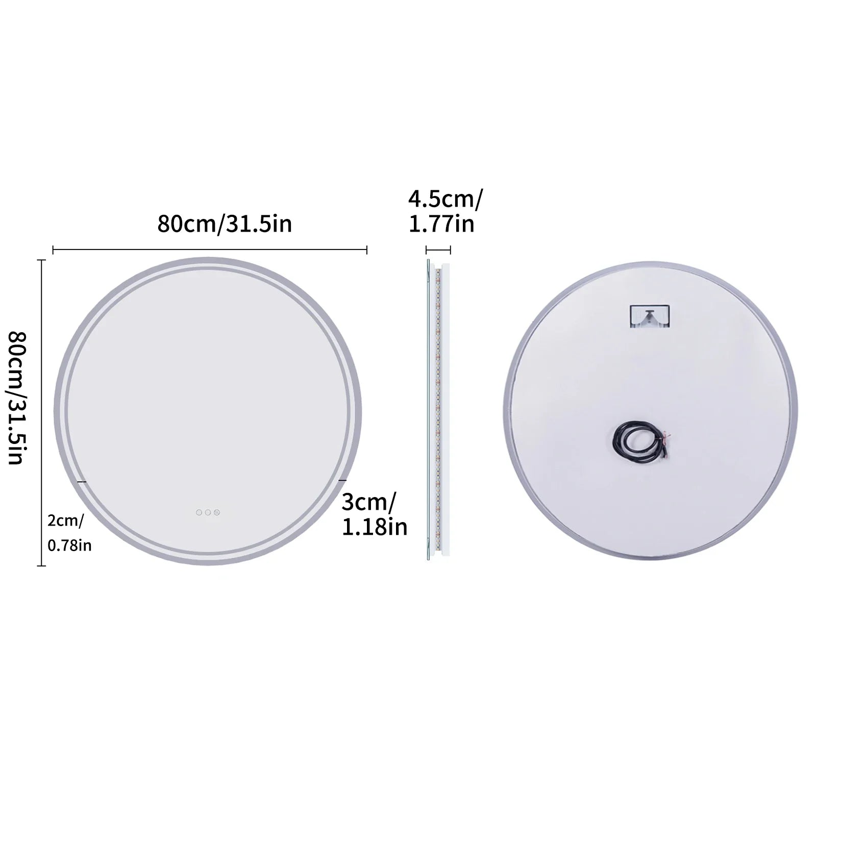 LuvoRound | Miroir LED rond anti-buée, Ø60 ou Ø80 cm