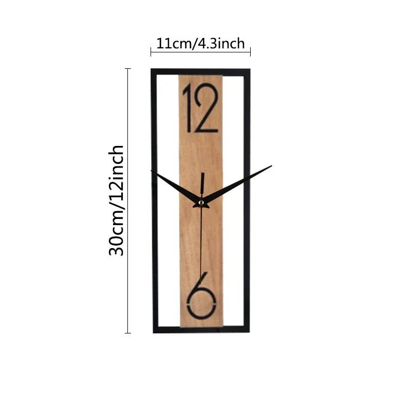 Horloge murale rectangulaire 30 × 11 cm | Bois et métal fin