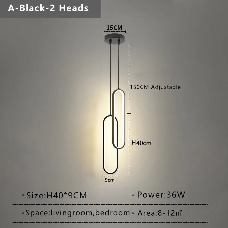 Suspension LED ovale | Dorée ou noire, 1 ou 2 têtes