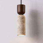 Suspension Wabi-Sabi travertin et bois | Ø 6,5 cm