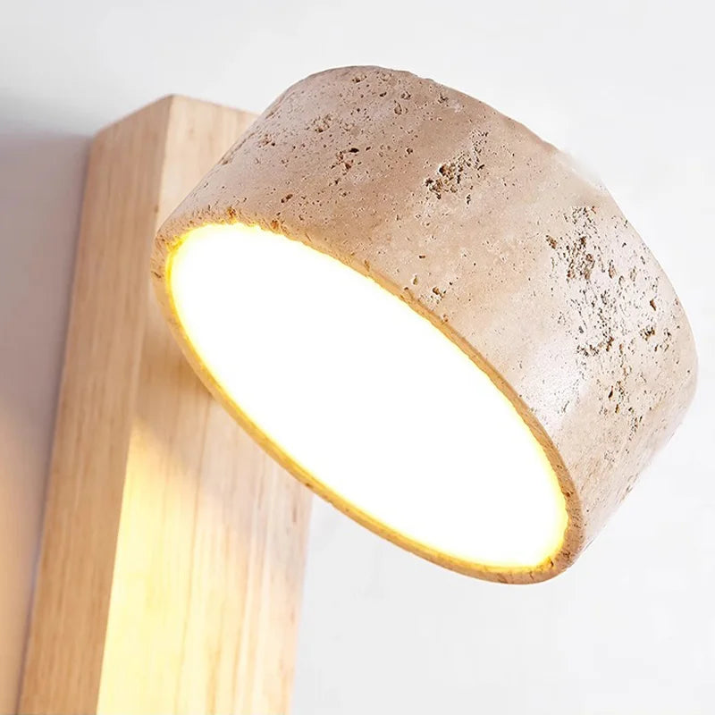 Applique Éclat | Tête de lit wabi-sabi en bois et travertin