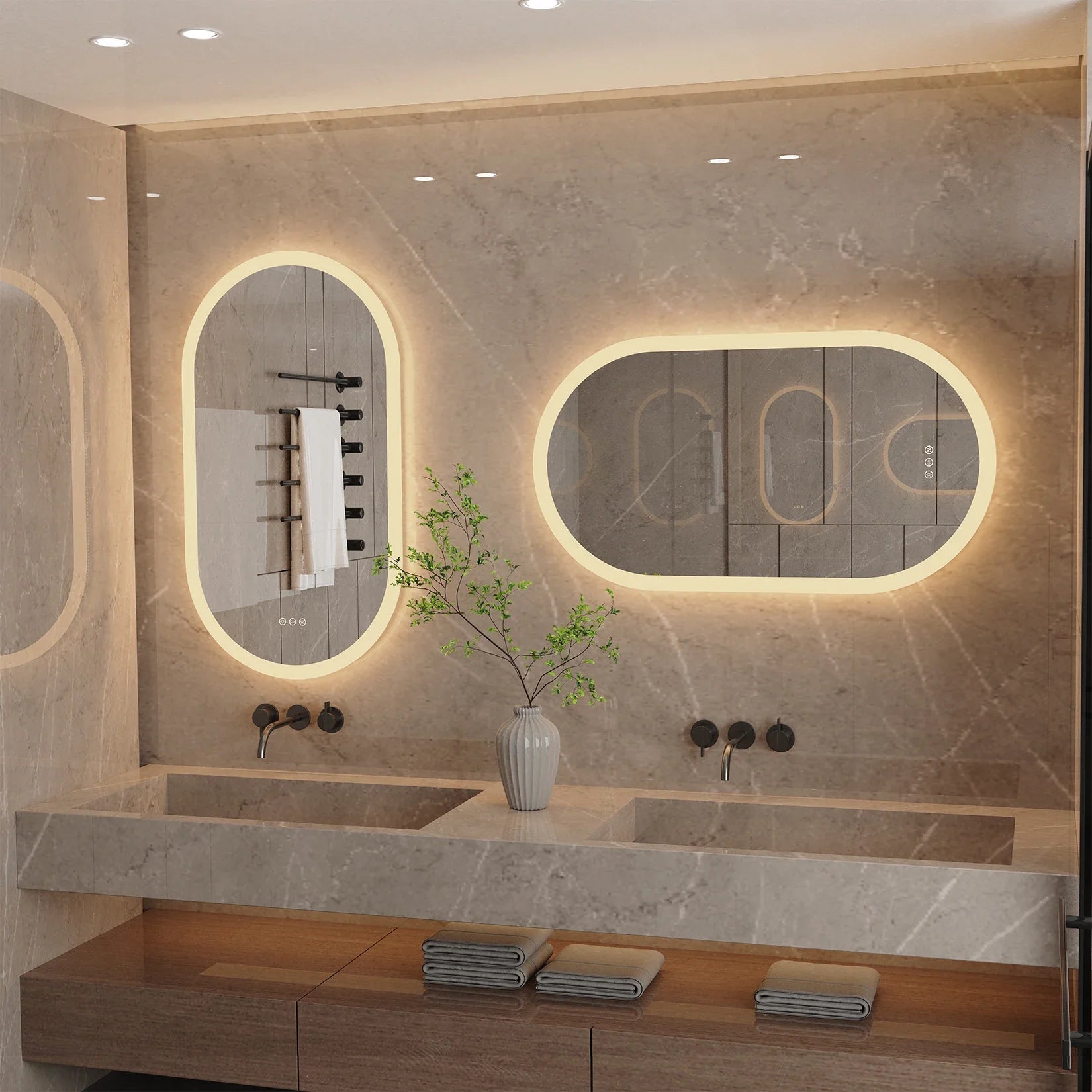 LumoOval | Miroir LED ovale anti-buée, 3 tailles