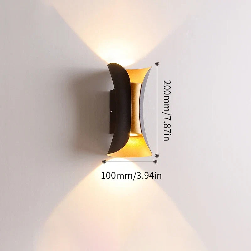 Applique murale LED noire et dorée | IP65, 10 W, haut et bas