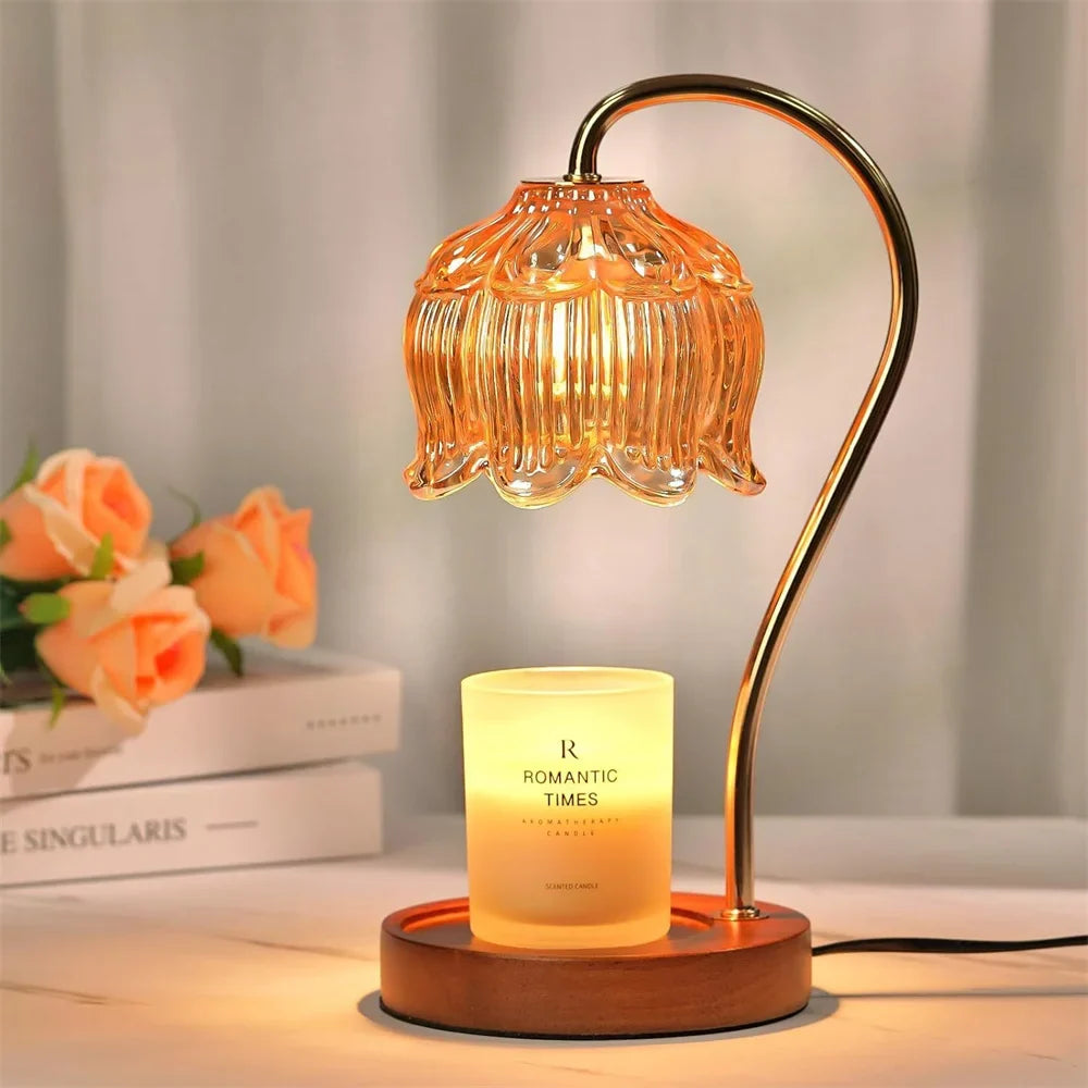 Lampe chauffe-bougie | Verre rétro et bois massif, 3 finitions