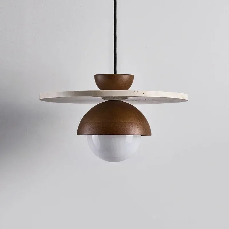 Suspension Denmark | Lustre LED en noyer et pierre, Ø 30 cm