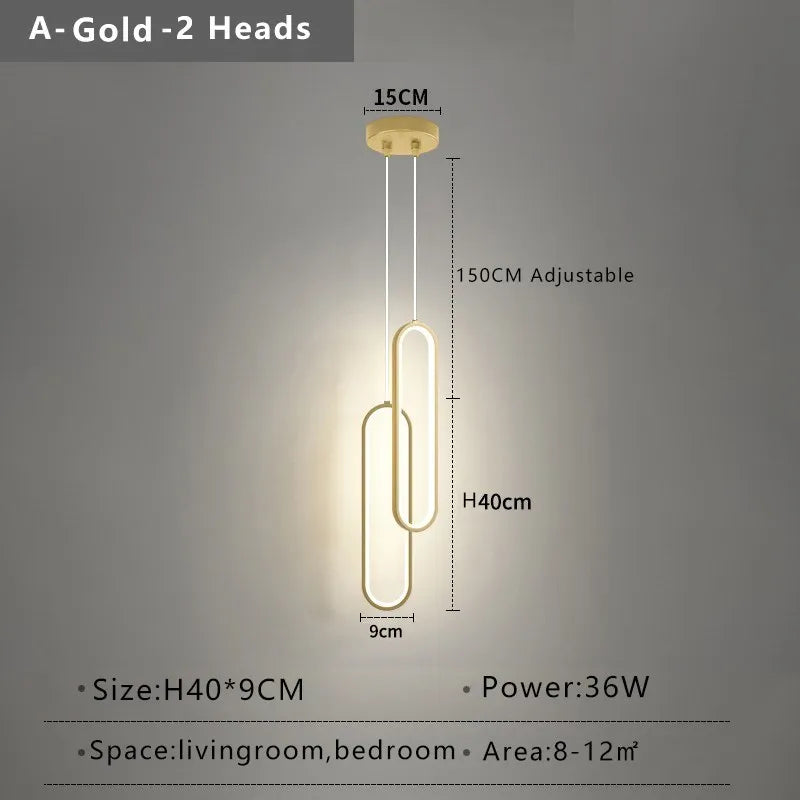 Suspension LED ovale | Dorée ou noire, 1 ou 2 têtes