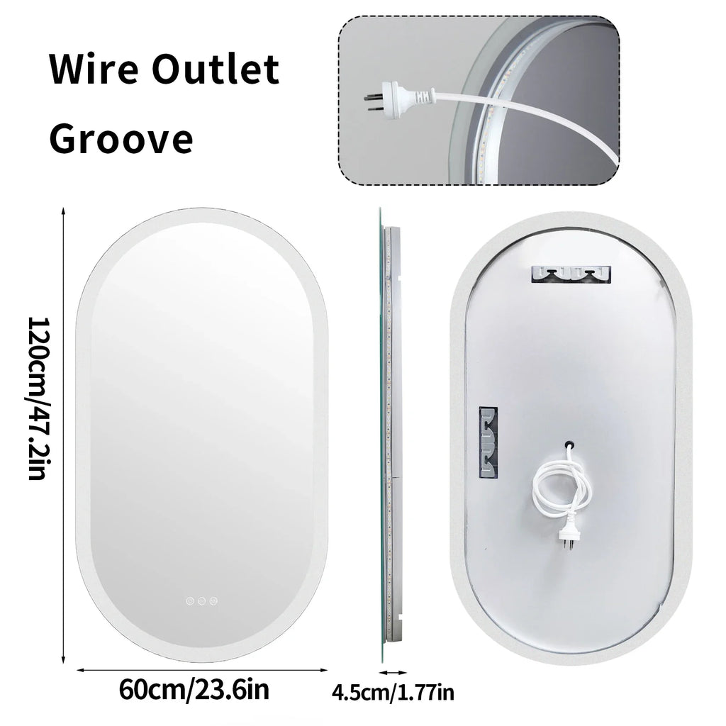 LumoOval | Miroir LED ovale anti-buée, 3 tailles