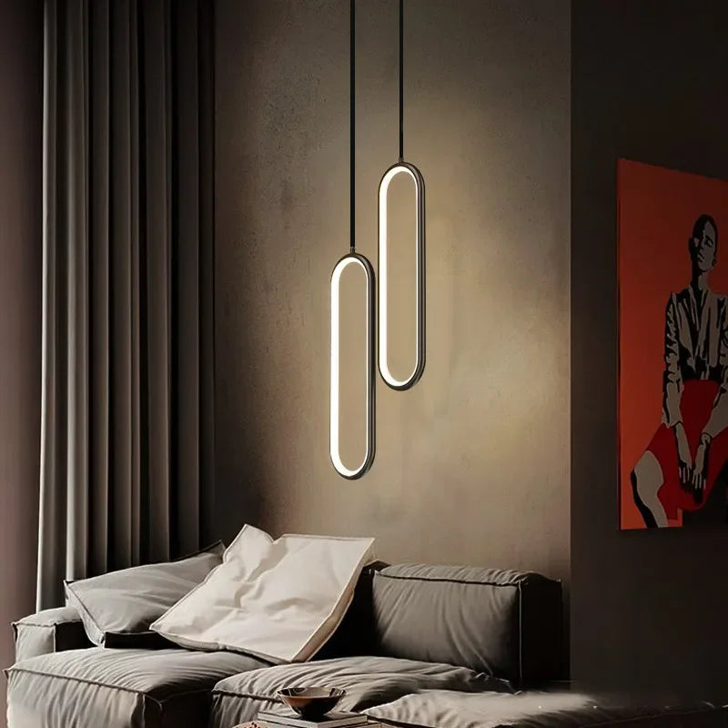 Suspension LED ovale | Dorée ou noire, 1 ou 2 têtes