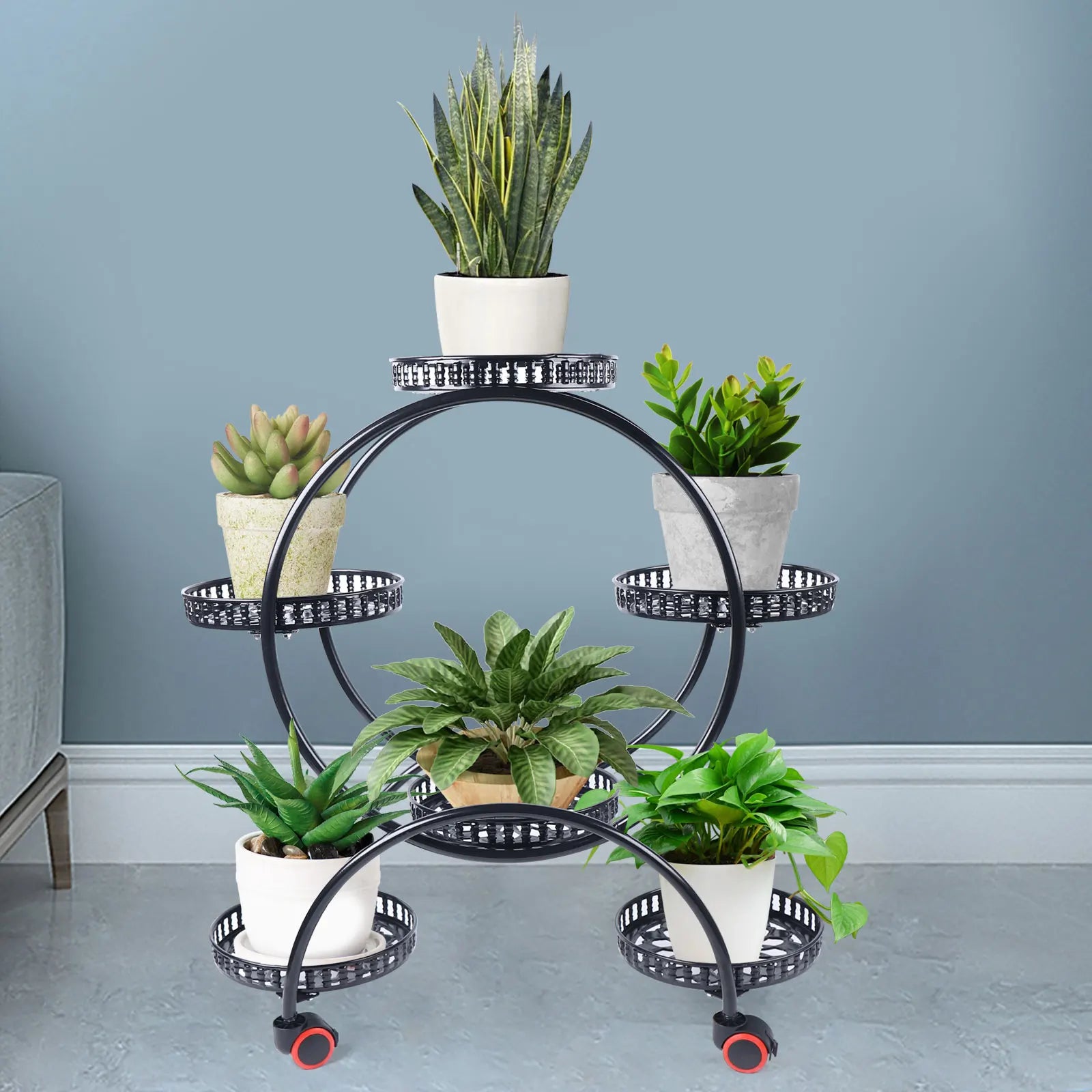 Support à plantes en métal à roulettes | 6 niveaux, 73 cm