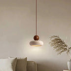 Suspension en pierre naturelle et bois | LED intégrée, Ø 15 cm