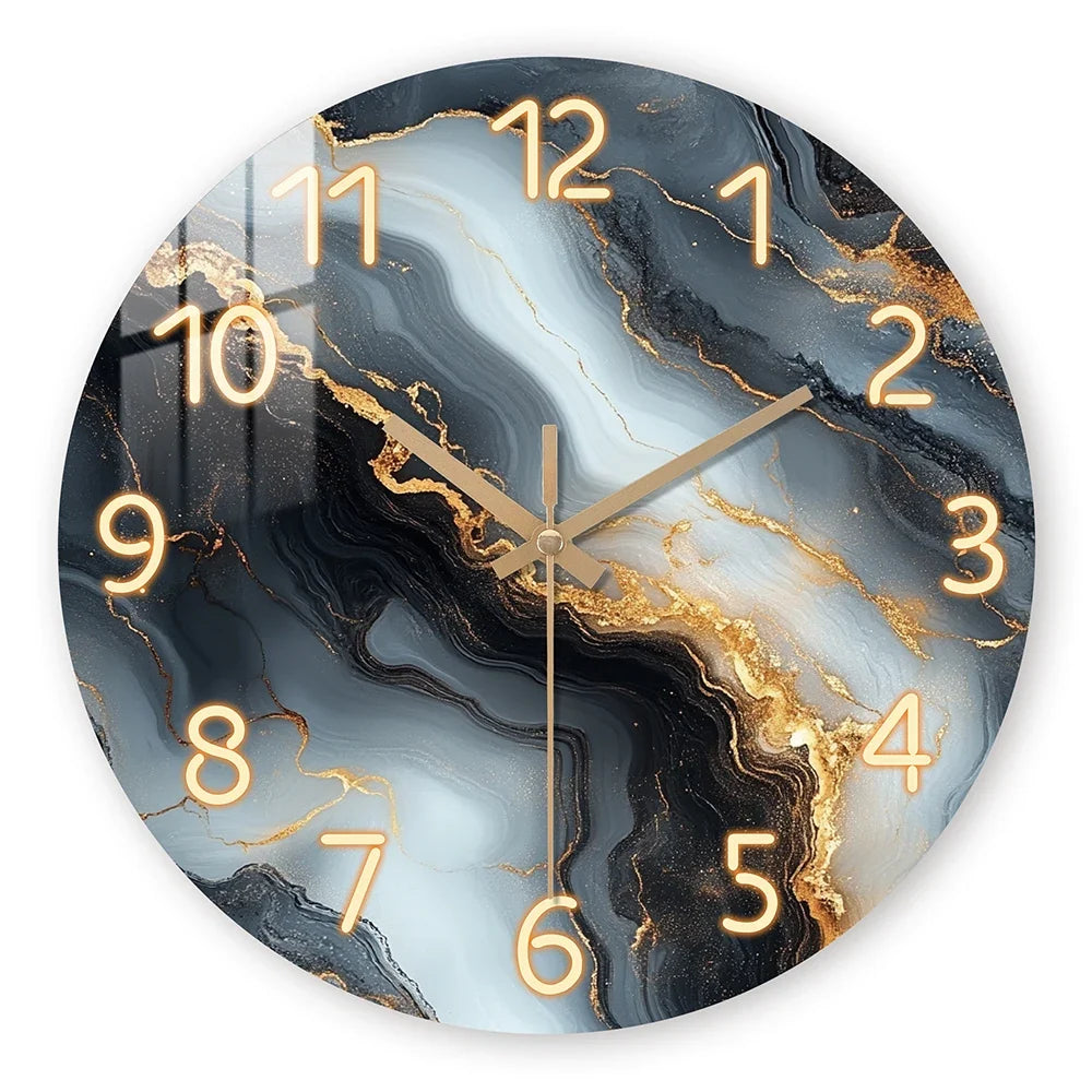 Horloge murale marbre bleu et or | Bois silencieux, 4 tailles