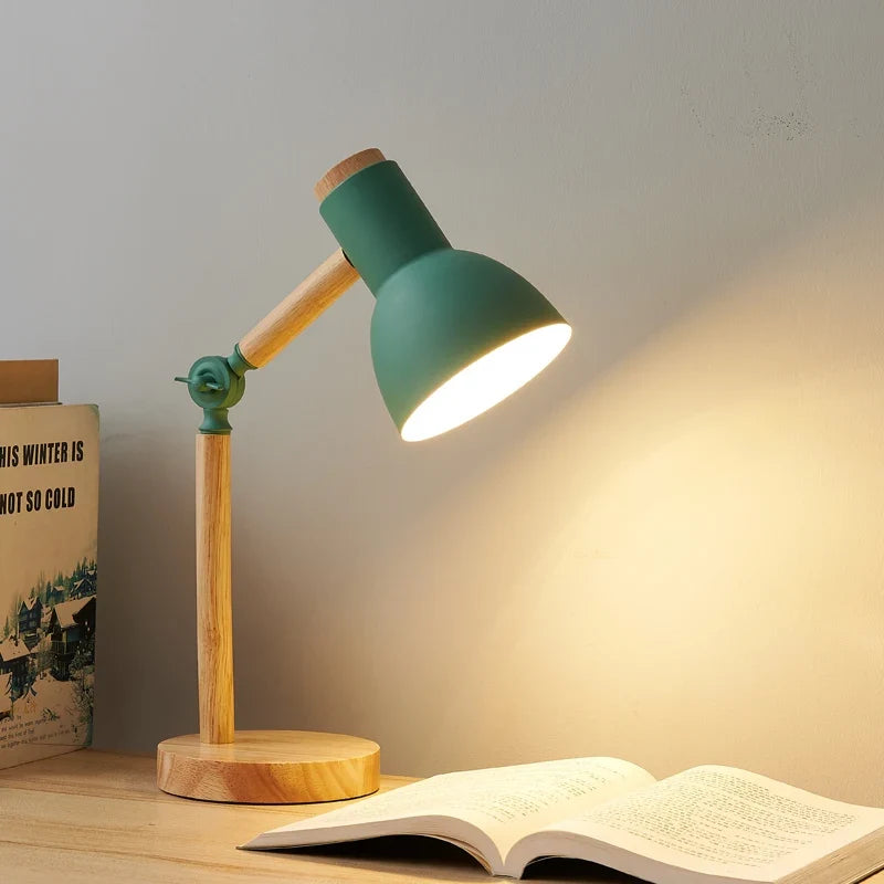 Lampe de bureau nordique en bois | Tête réglable, 45 cm