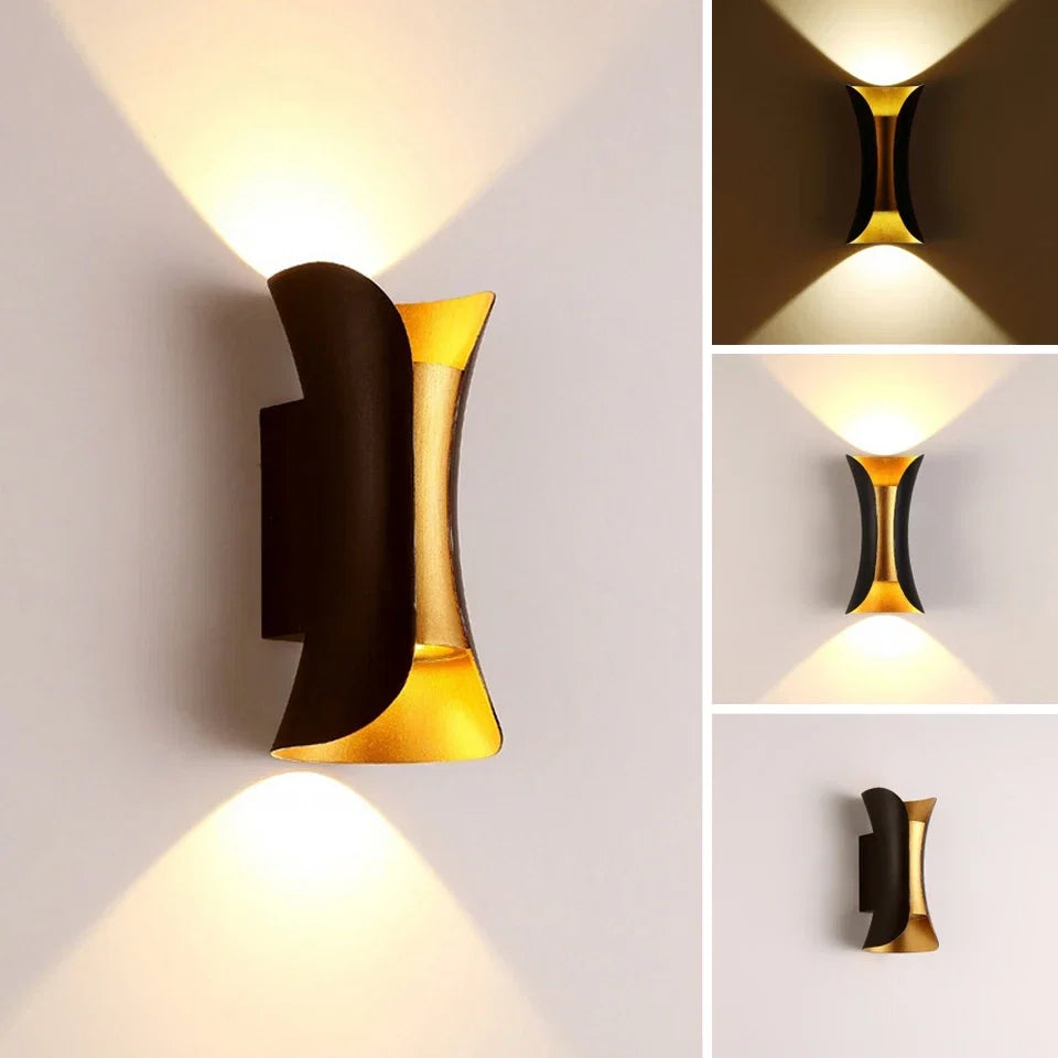 Applique murale LED noire et dorée | IP65, 10 W, haut et bas