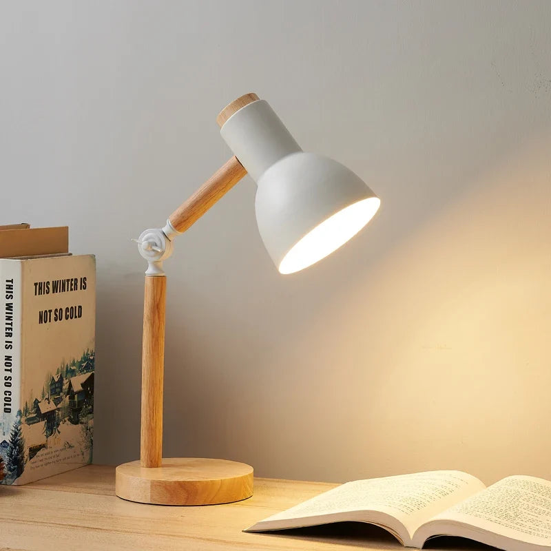 Lampe de bureau nordique en bois | Tête réglable, 45 cm