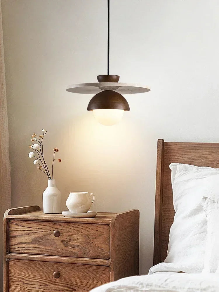 Suspension Denmark | Lustre LED en noyer et pierre, Ø 30 cm