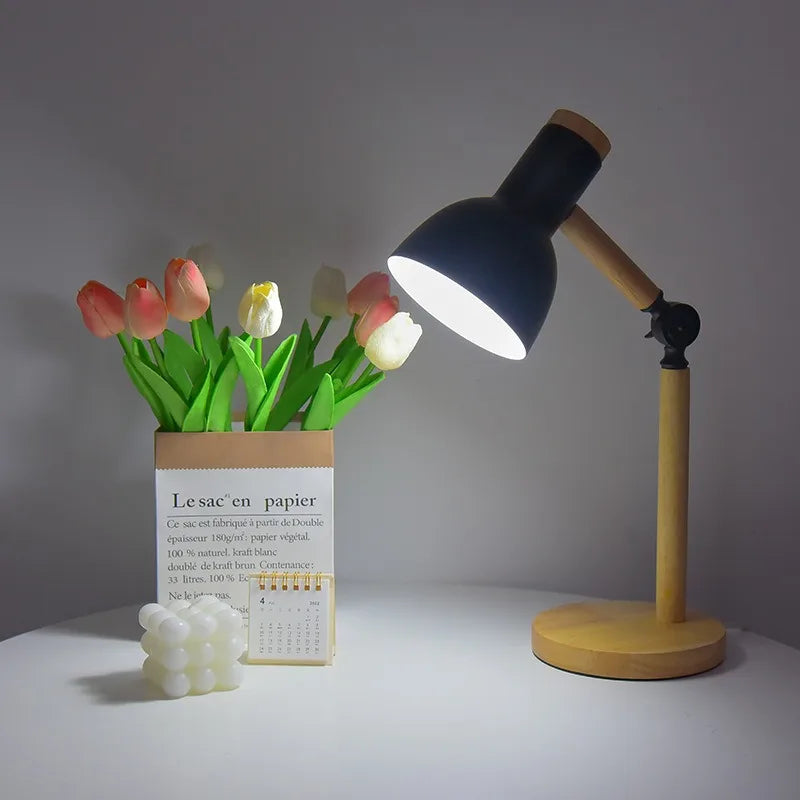 Lampe de bureau nordique en bois | Tête réglable, 45 cm