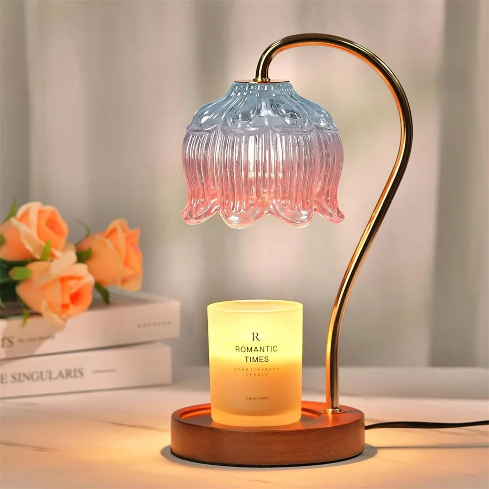 Lampe chauffe-bougie | Verre rétro et bois massif, 3 finitions